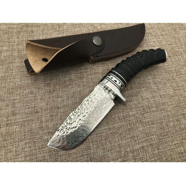 大马士革黑羊角雪花纹猎刀