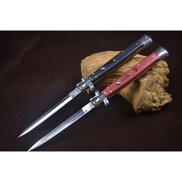 13寸黑手党侧跳刀彩木柄