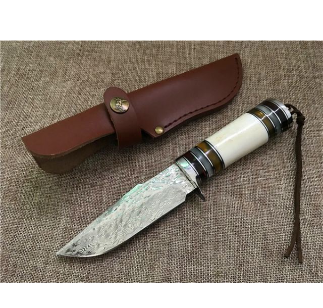 锻打牛骨柄大马士革手工刀