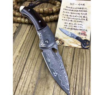 简师傅丹顶鹤炫黑版大马士革折刀